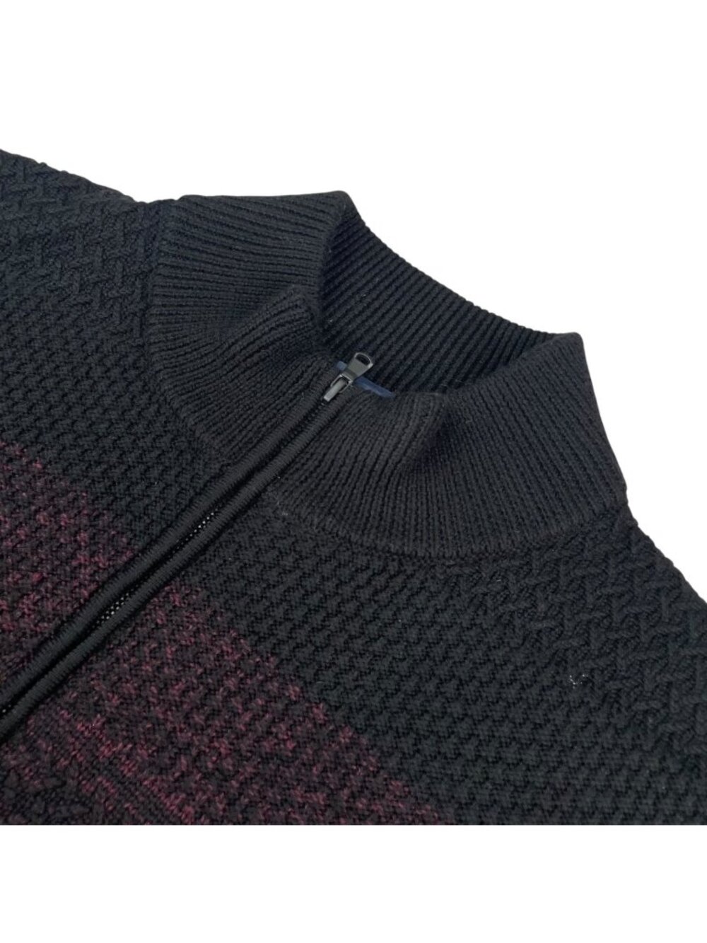 Zachary Prell Men’s Full Zip Chunky-Knit Cardigan Sweater Burgundy/Black • 2XL